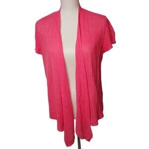 Eileen Fisher Open Knit Short Sleeve 100% Linen Cardigan Pink Medium